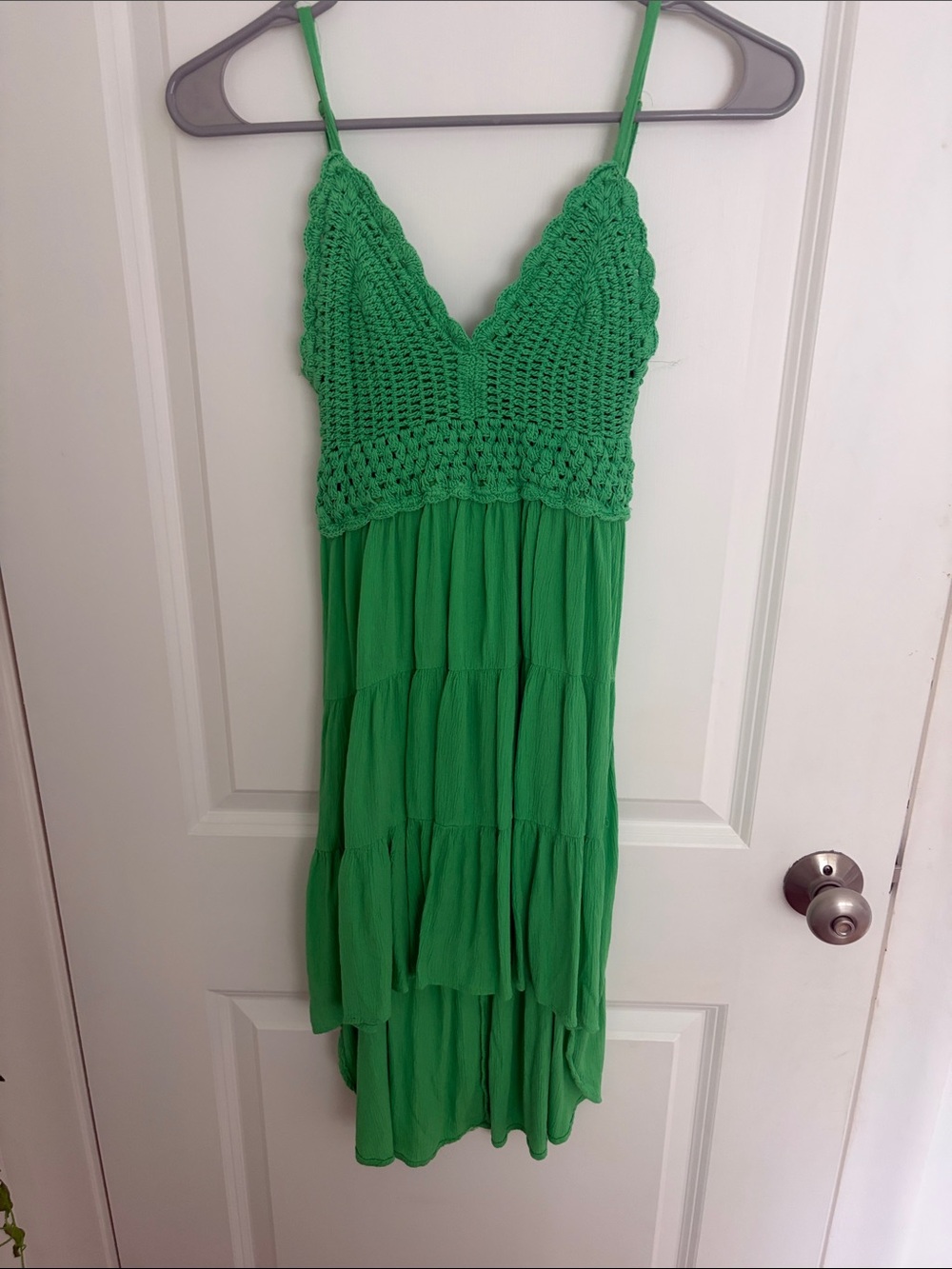 Charlotte Russe Bright Green Crochet-Bodice High-Low Dress